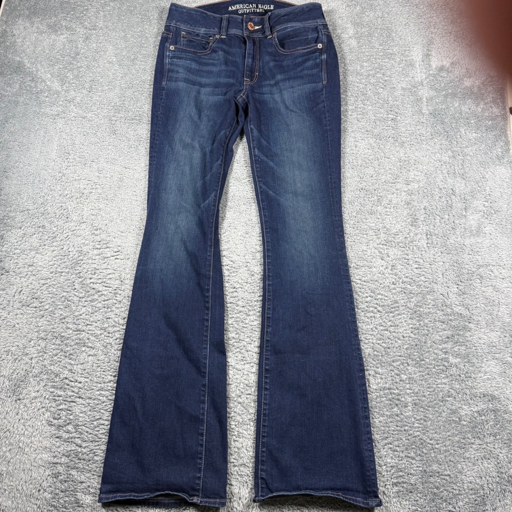 American Eagle Kick Boot Jeans Womens 6x33 Long Blue Dark Wash Stretch Flare